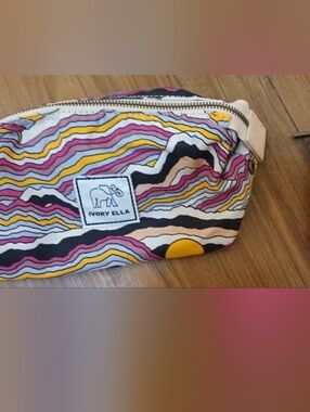 ivory ella Pink Yellow Black Wave Print Cosmetic Pouch